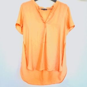 Forever 21 L High Low Salmon Silk Top W/ High Slits In Sides & Pleated Back NWOT